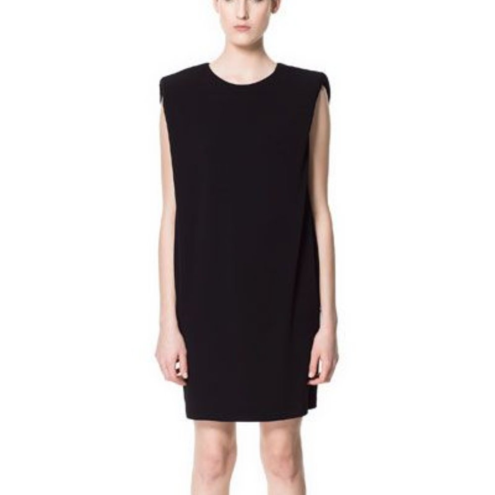 NWT Zara Black Mini Sleeveless Shoulder Pads Dress